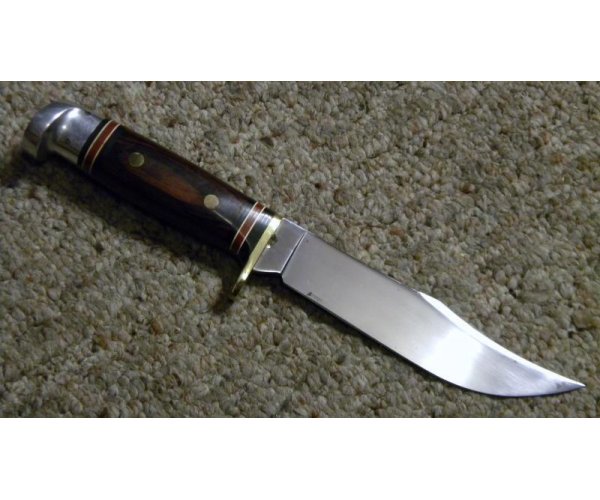 Western USA W36 D Wood Fixed Blade Sheath Knife c.1980