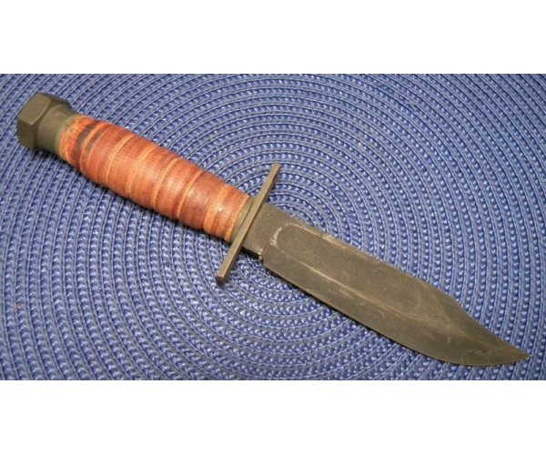 Camillus NY USA 91984 Stacked Leather Fixed Blade Pilot Survival Knife & Sheath