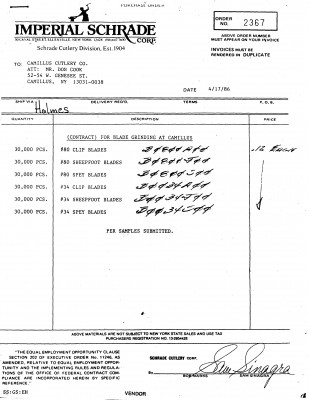 Schrade order from Camillus.JPG