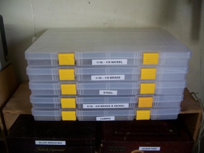 Nice neat little dust free stack. maybe eventually make a chest for them that each box will slide into it's own shelf? Steel label won't stick, going to run a strip of tape over the labels, keeps them from getting dirty too.