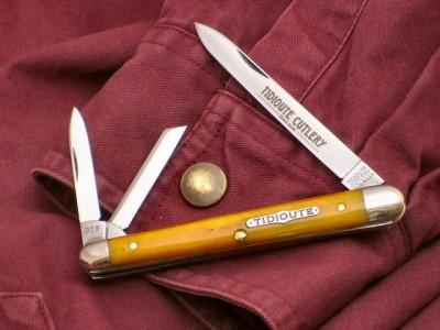 Smooth goldenrod bone - this one has PPP logo on the back of the blade