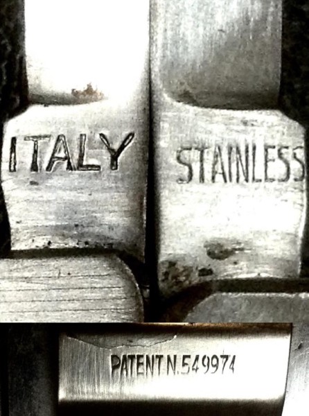 Left - The Main Blade Front Tang Stamp.<br />Right - The Main Blade Back Tang Stamp.<br />Bottom - The Clip Stamp.