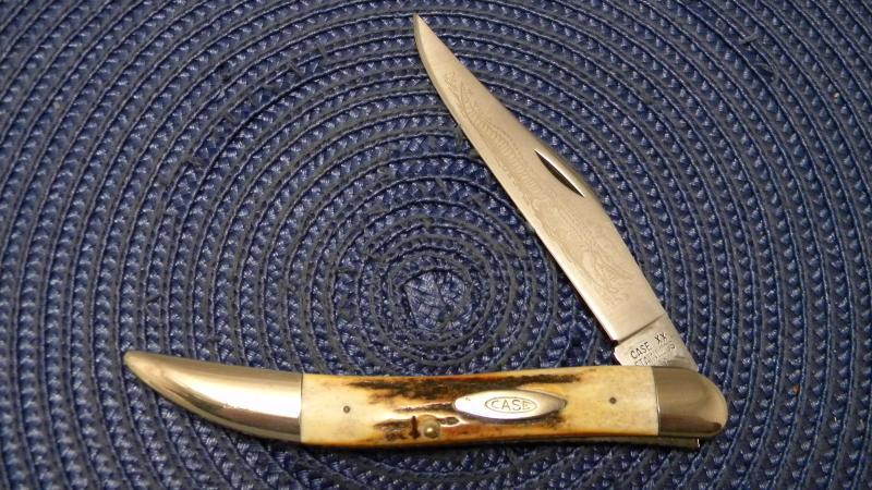 Case XX Stainless USA 1970's Stag 51093 SSP Gator Etch Toothpick Knife