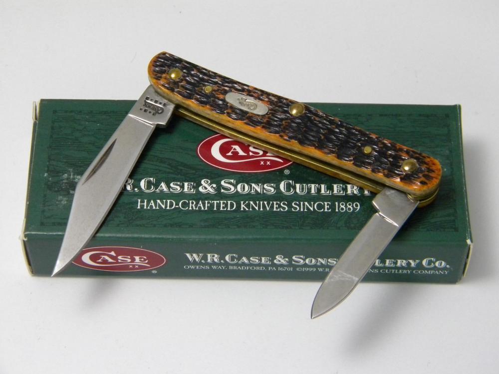 Case XX USA 2001 Burnt Autumn Rogers Bone 6208 SS Shadow Bolsters Half Whittler Knife in Box