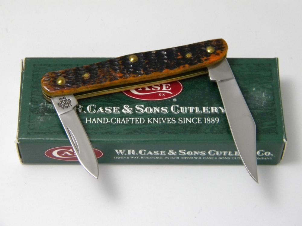 Case XX USA 2001 Burnt Autumn Rogers Bone 6208 SS Shadow Bolsters Half Whittler Knife in Box