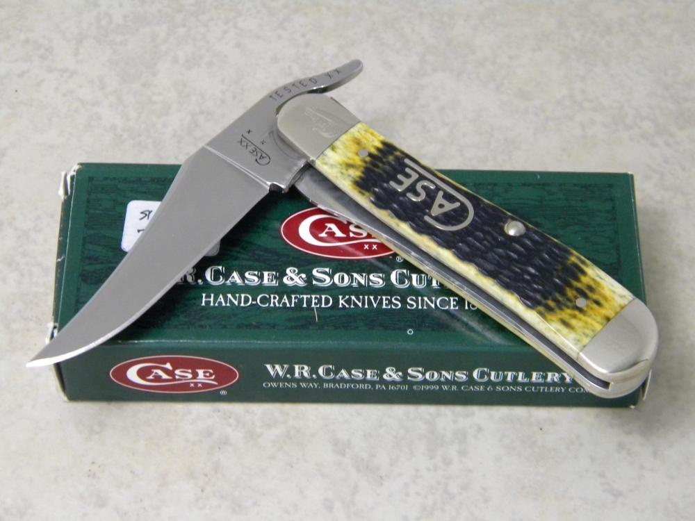 Case XX USA 2008 Dark Antique Bone Script Shield 1st Run 61953 L SS  Russlock Knife in Box