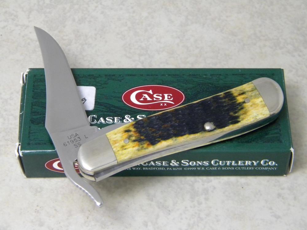 Case XX USA 2008 Dark Antique Bone Script Shield 1st Run 61953 L SS  Russlock Knife