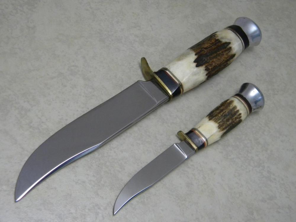 R. Klaas Solingen Germany Kissing Crane Stag KC40 Hunters Choice Fixed Blade Sheath Knife Twin Set
