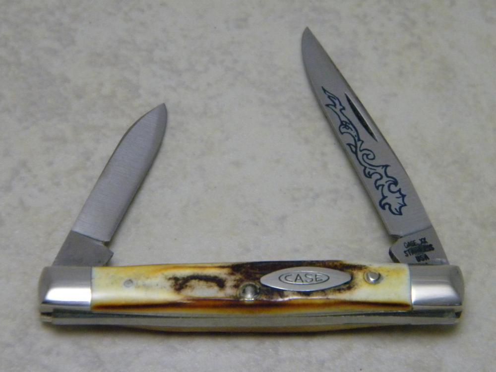 Case XX Stainless USA 3 Dot (1977) Stag 5233 SSP Blue Scroll Pen Knife