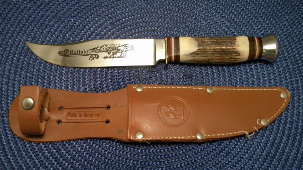 Kissing Crane Solingen Germany 715 Stag Buffalo Fixed Blade Sheath Knife