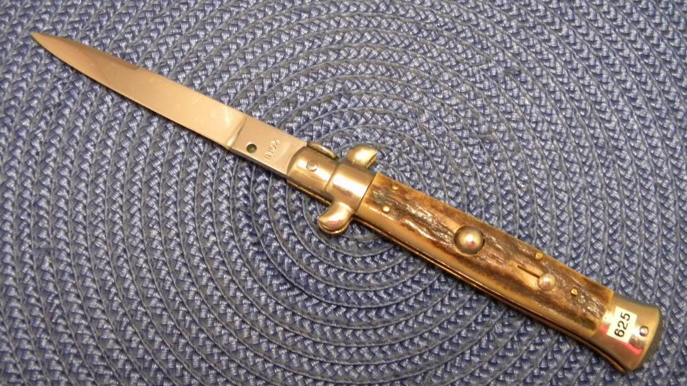 INOX 8" Stag Picklock Italian Stiletto Switchblade Knife
