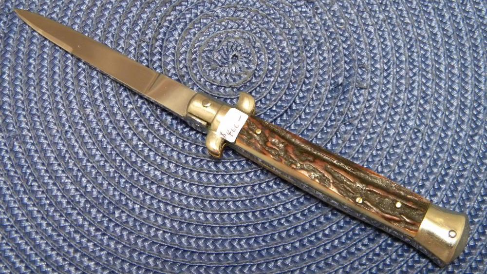 INOX 8" Stag Picklock Italian Stiletto Switchblade Knife