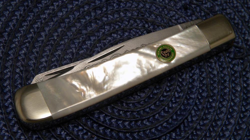 Hen & Rooster Solingen Germany Damascus Pearl 160th Anniversary Trapper Knife in Box