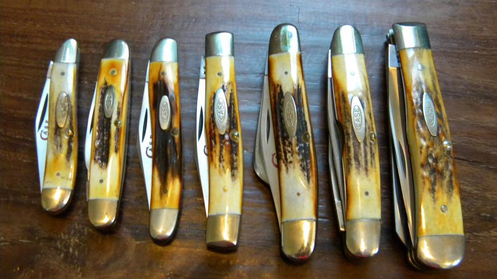 Case XX Stainless USA 2 Dot (1978) Stag Red Etch 7 Knife Set