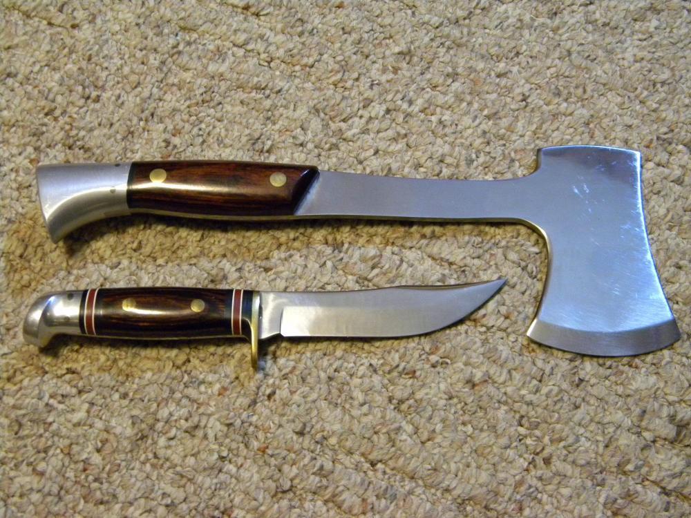 Western USA W66 & W10 D Wood Fixed Blade Knife & Axe Combo in Leather