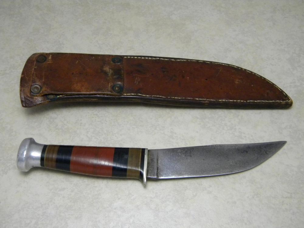 KaBar Union Cutlery Co. Olean NY USA Stacked Leather Fixed Blade