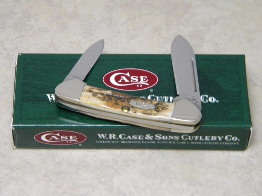 Case XX USA 2007 Genuine Stag 52132 SS Baby Butterbean Mini Canoe Knife