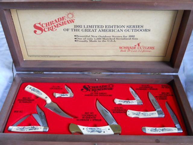 Schrade 1992 Great American Outdoors Scrimshaw Set USA Mint