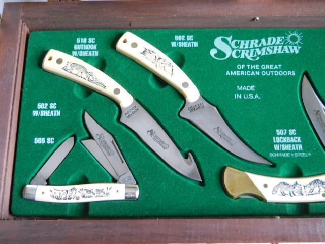 Schrade 1990 Great American Outdoors Scrimshaw Set USA Mint