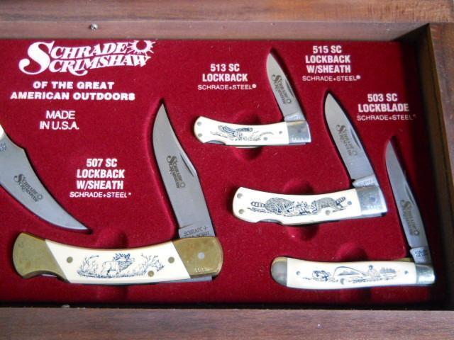 Schrade 1991 Great American Outdoors Scrimshaw Set USA Mint
