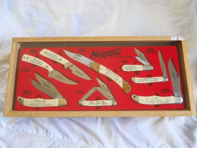 Schrade 1982 Scrimshaw Of The Great Outdoors Set USA Mint