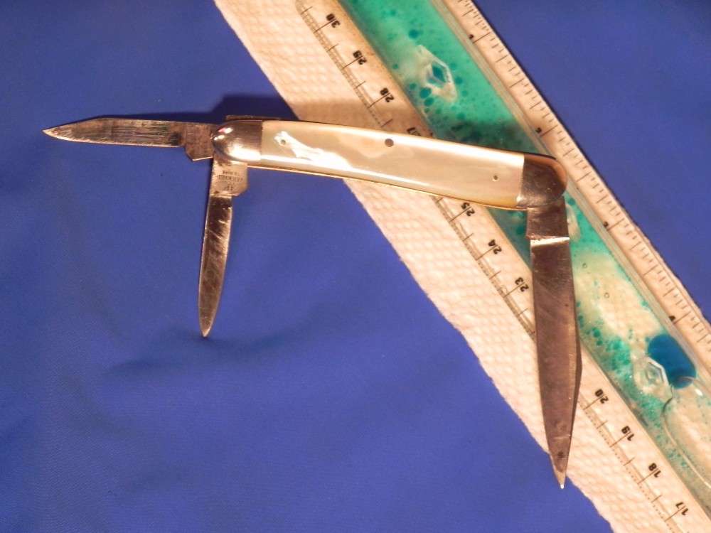 Antique J A Henckels 3 Blade Stockman Pocketknife Mother of Pearl