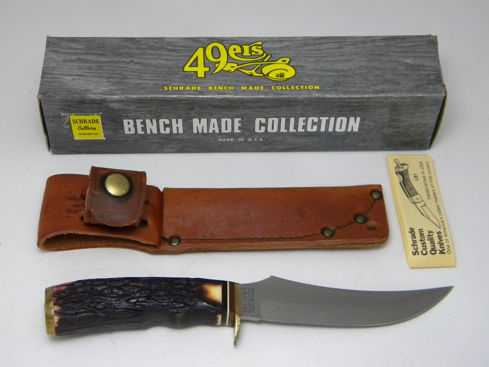Schrade USA Bench Made Collection 498 Staglon 49ers Fixed Blade Sheath Knife in Box