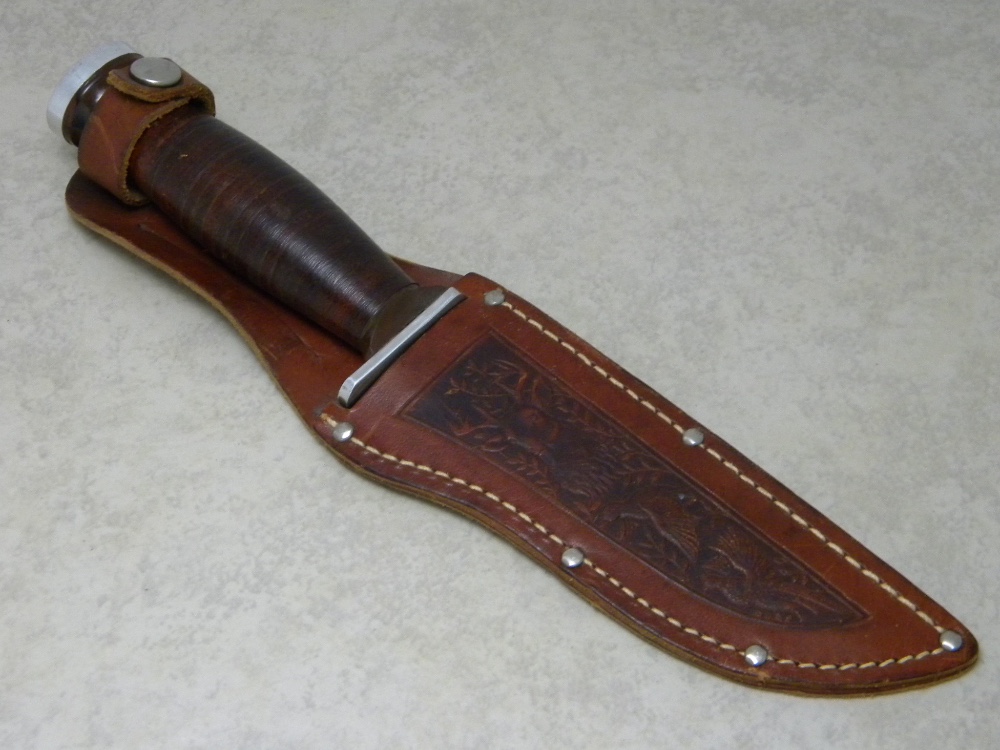 Schrade Walden NY USA H15 Stacked Leather Hunting Fixed Blade Sheath Knife