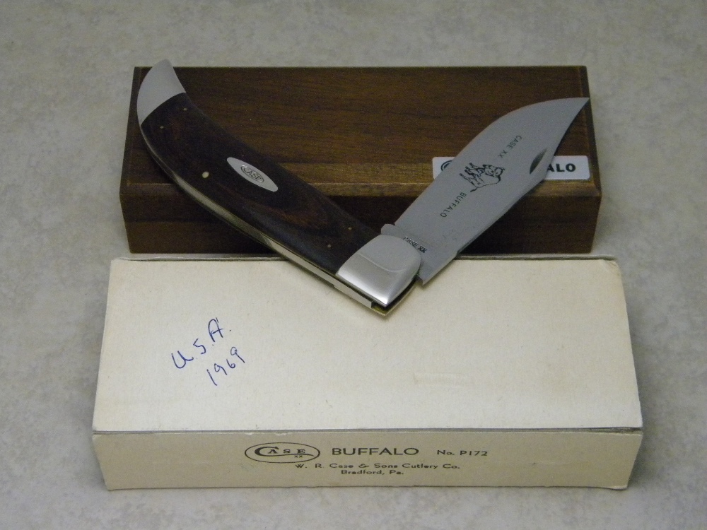 超熱 Case XX USA 1965-69 Wood P172 Buffalo Clasp Knife in Box ハンティングナイフ、狩猟刀