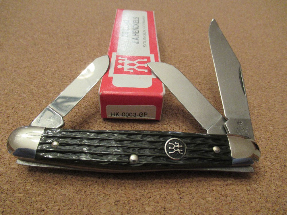 J.A. Henckels 3 Blade Green Bone Handle Stockman