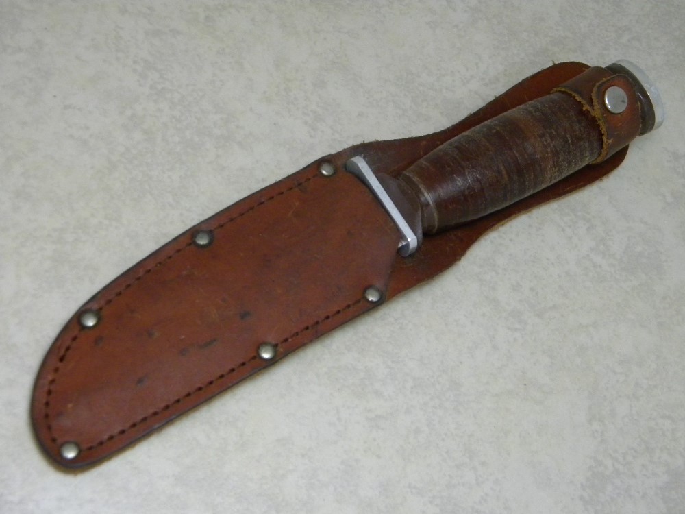 Schrade Walden NY USA H15 Stacked Leather Hunting Fixed Blade Sheath Knife