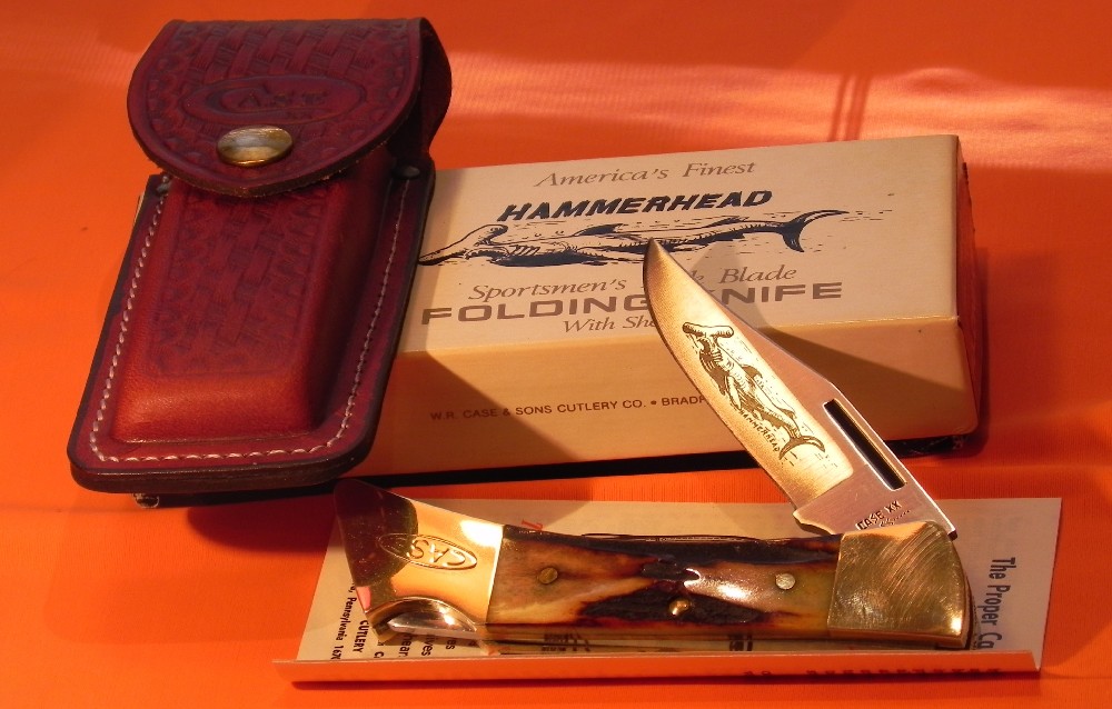 1980 Case xx Hammerhead Shark Folding Hunter Knife w Sheath