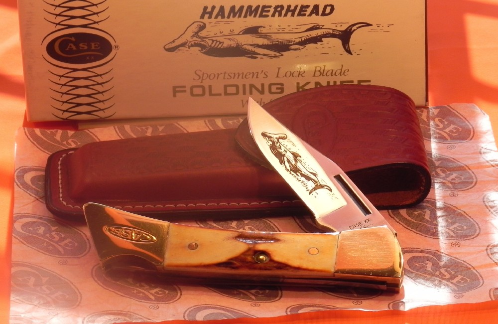 Vintage 1981 Case xx Hammerhead Shark Folding Hunter Knife w Sheath