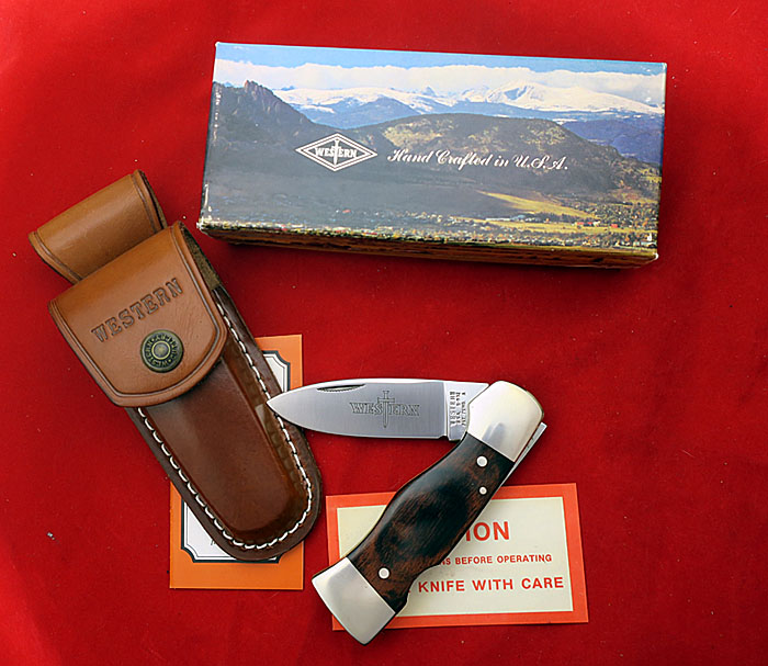 Western USA S532 "A" Wood Westlock Lockback Knife w Sheath in Box 1977