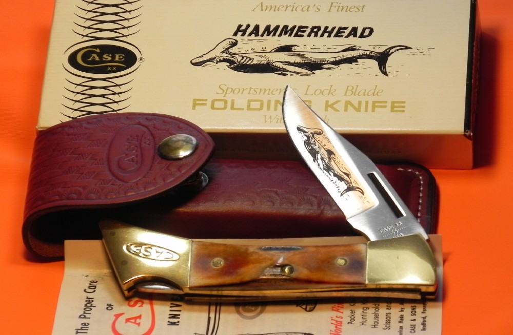 Vintage 1981 Case xx Hammerhead Shark Folding Hunter Knife w Sheath & Orig Box 5159 LSSP NOS &NM/M