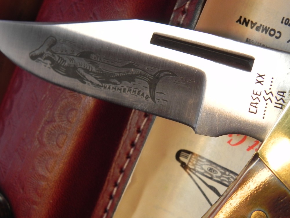 Vintage 1981 Case xx Hammerhead Shark Folding Hunter Knife w Sheath