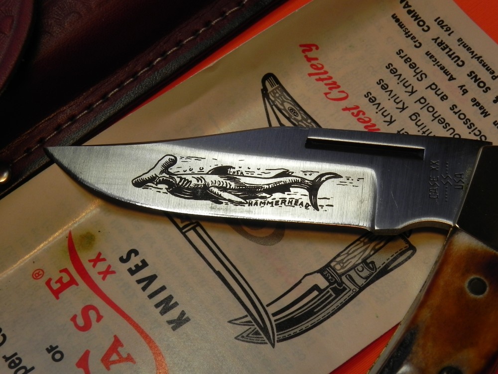 Vintage 1981 Case xx Hammerhead Shark Folding Hunter Knife w Sheath