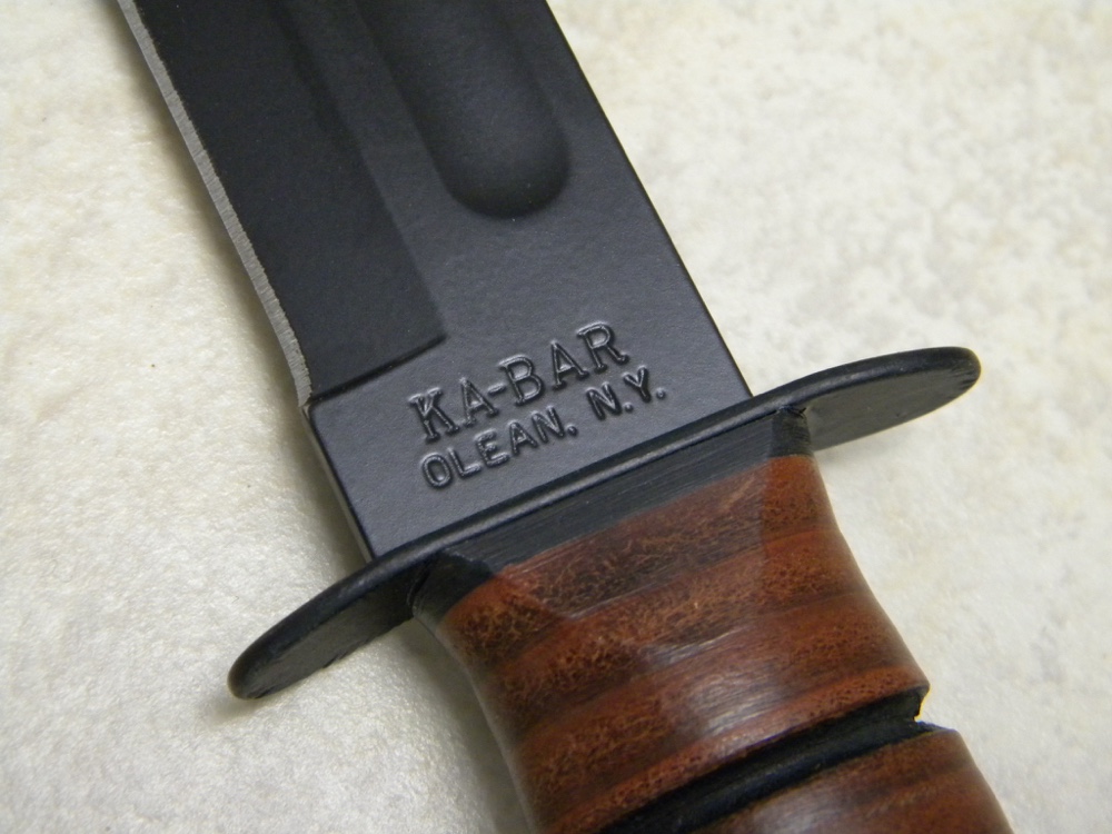 KaBar Olean, NY Stacked Leather 1217 USMC Fixed Blade Fighting Knife