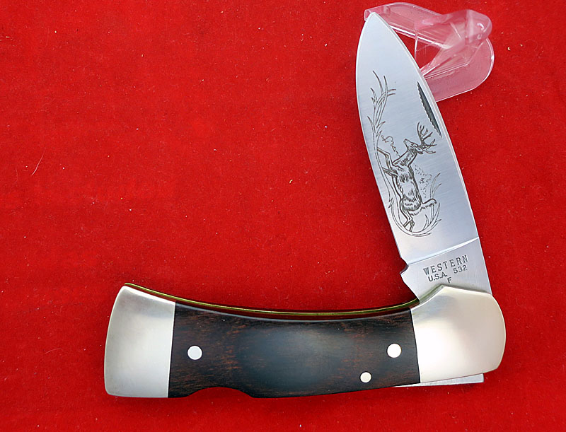 Western USA S532 "F" Westlock Lockback Knife w Sheath in Box 1982