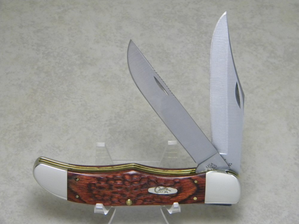 Case XX USA 3Dot Wood 6265 SS Folding Hunter Knife NIB w/Leather Pouch