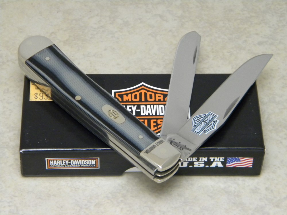 Case XX USA 2013 Black and SIlver Micarta 10254 Harley Davidson SS