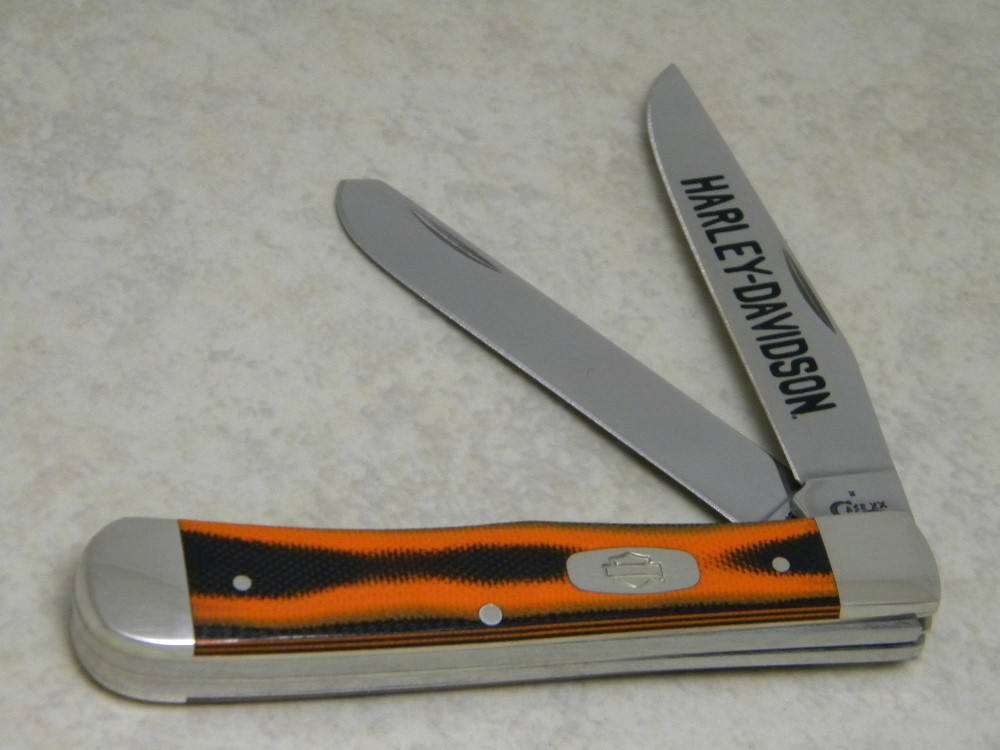 Case XX USA 2017 Black and Orange Micarta 10254 Harley Davidson SS