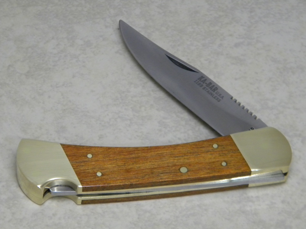 Kabar Ka Bar Usa 11 Stainless Wood Brass Large Folding Hunter Lockback Knife