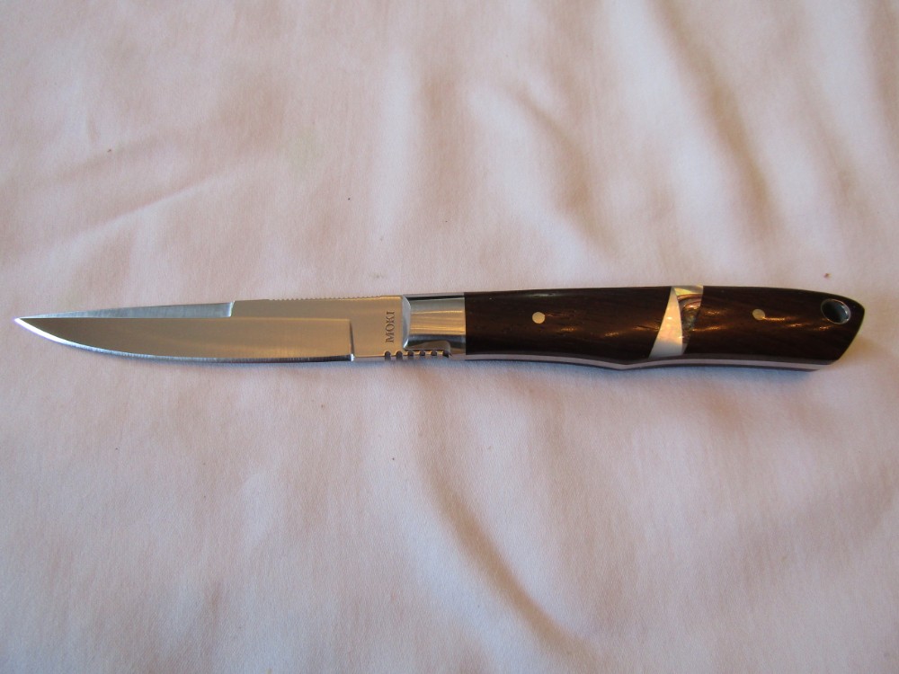 Moki Bird & Trout Knife AUS 8 Steel Rosewood Abalone MOP with Leather
