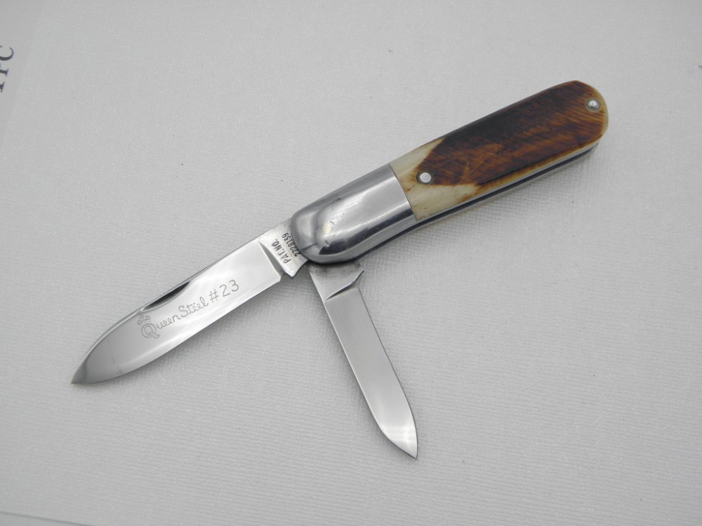 Queen Cutlery #23 two blade Barlow Saw Cut Bone: 3 1/2” closed,