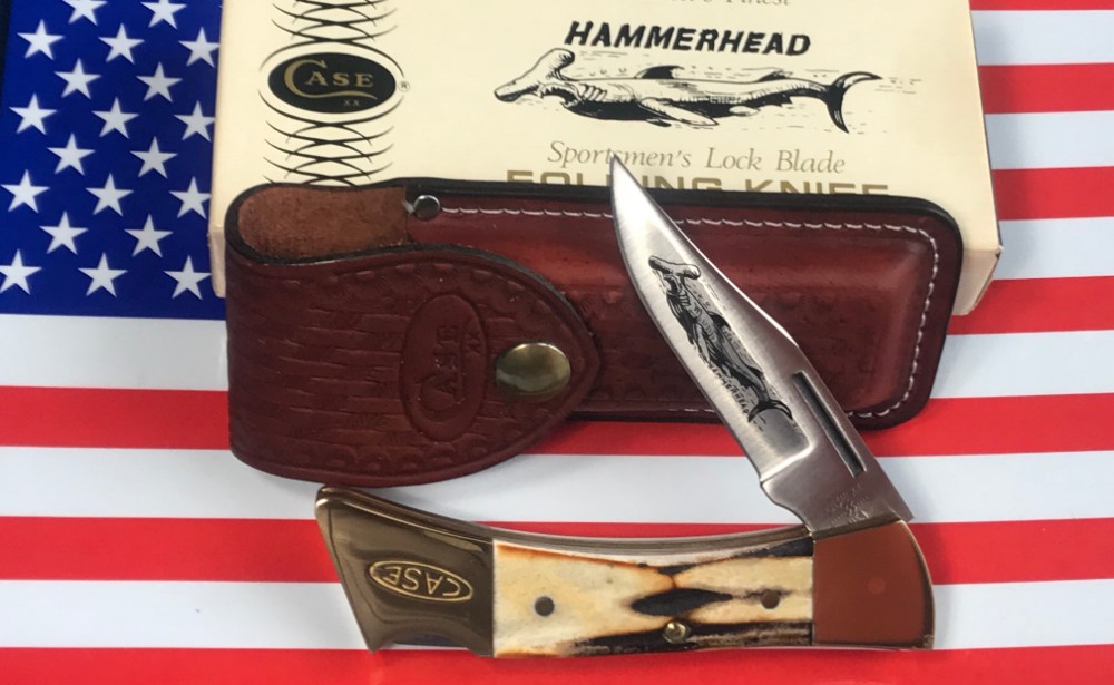 Vintage 1981 Case xx Hammerhead Shark Folding Hunter Knife w Sheath