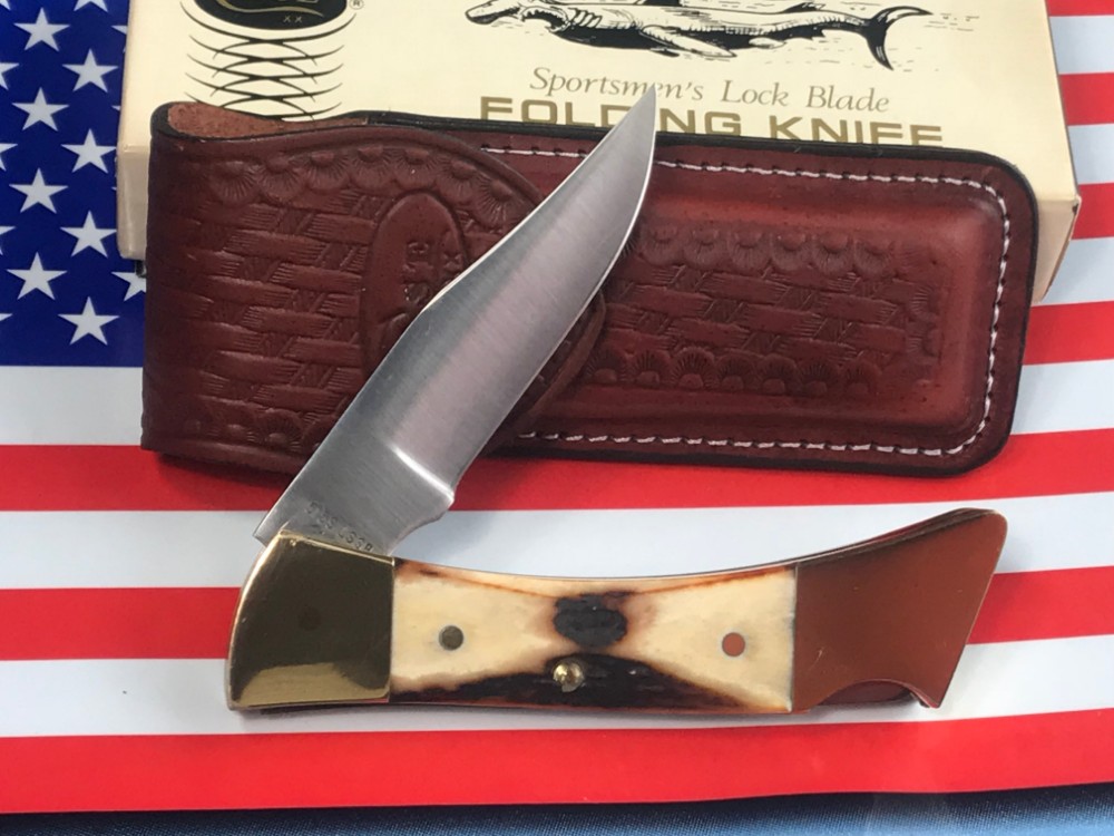 Vintage 1981 Case xx Hammerhead Shark Folding Hunter Knife w Sheath