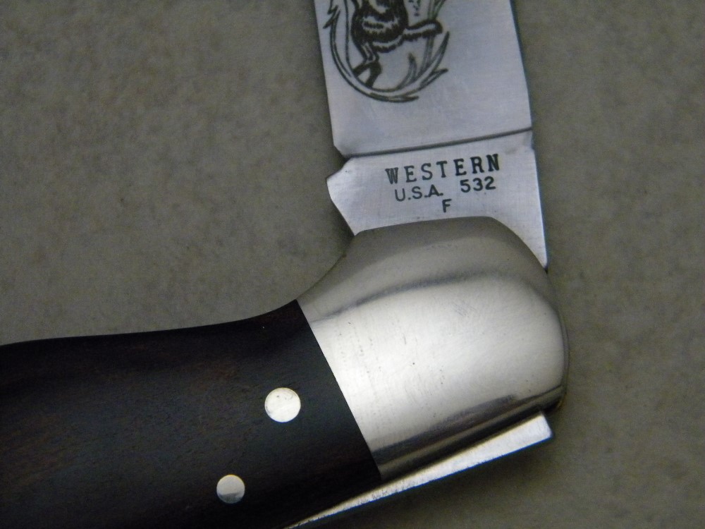 Western USA S532 "F" Wood Westlock Lockback Knife & Pouch c.1977 in Box