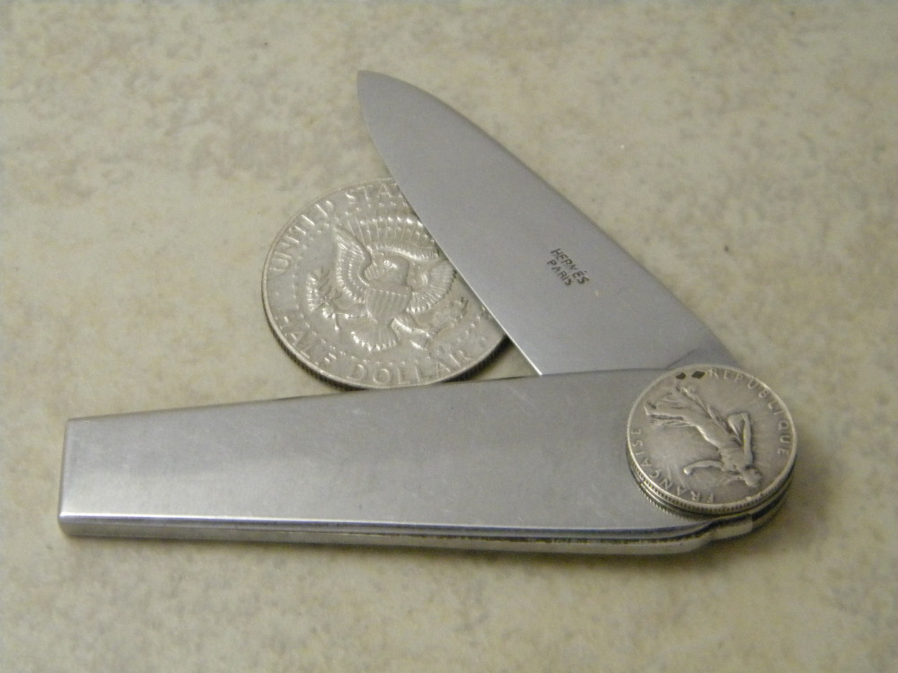 Antique Eloi Pernet Hermes Paris Knife 1920's Silver Coin