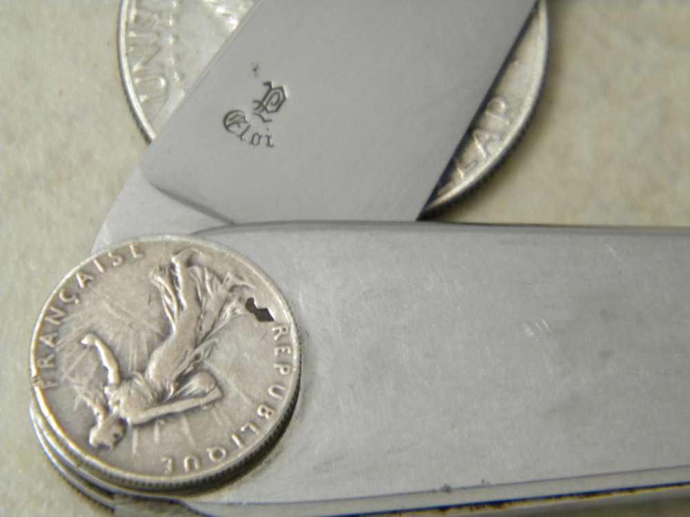 Antique Eloi Pernet Hermes Paris Knife 1920's Silver Coin